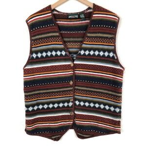 VTG American Eagle Fair Isle Knit Cotton Sweater Vest Sz L Multi-Color Button